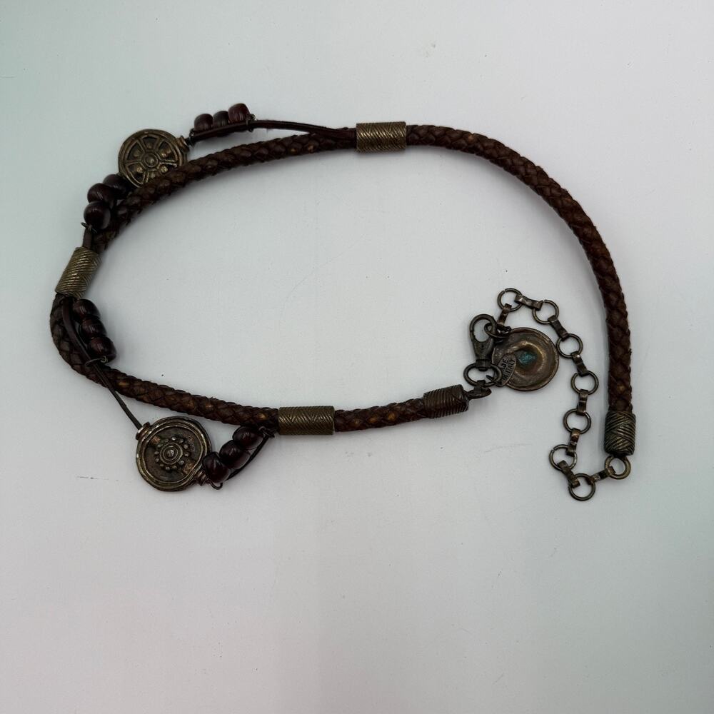 Vintage Made in Italy Braided Leather Statement Belt Necklace Boho Etruscan